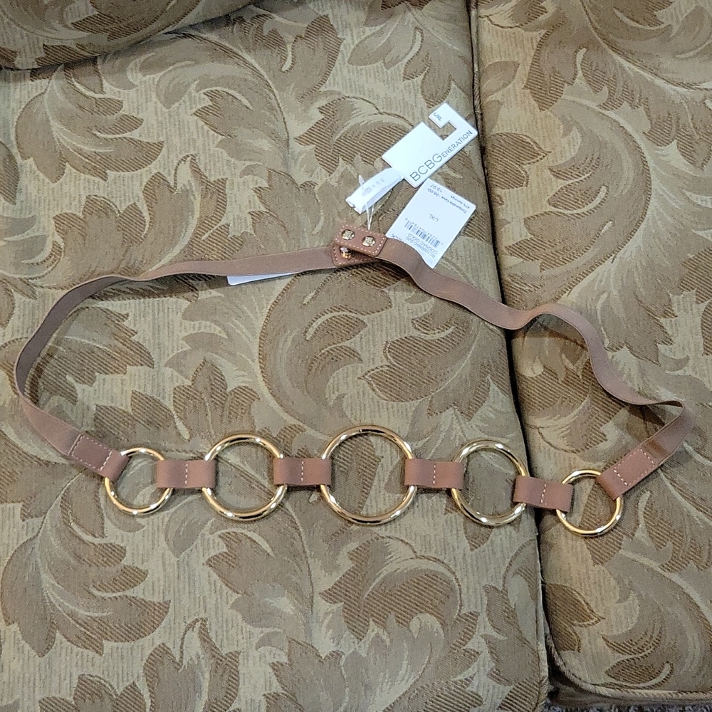 BCBGeneration cognac gold brass spandex chain belt.